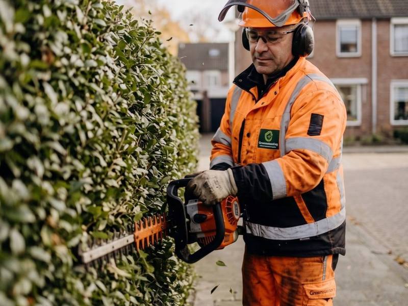 Hovenier aan het werk in het groen