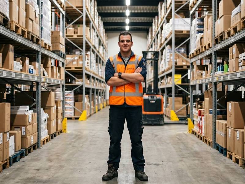 Chauffeur bij een vrachtwagen op een distributieterrein